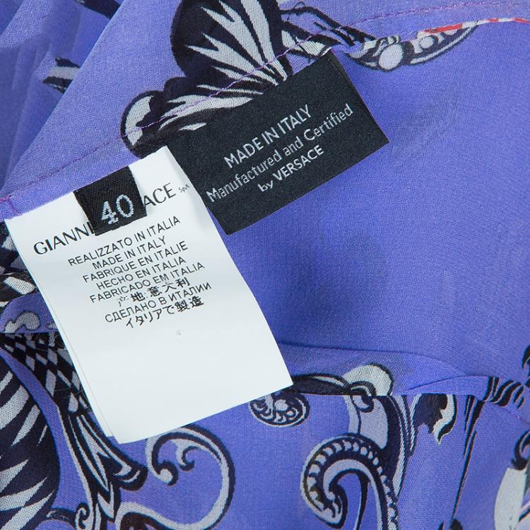 Pre Owned Versace Lilac Printed Long Sleeve Button Down Silk Shirt S
