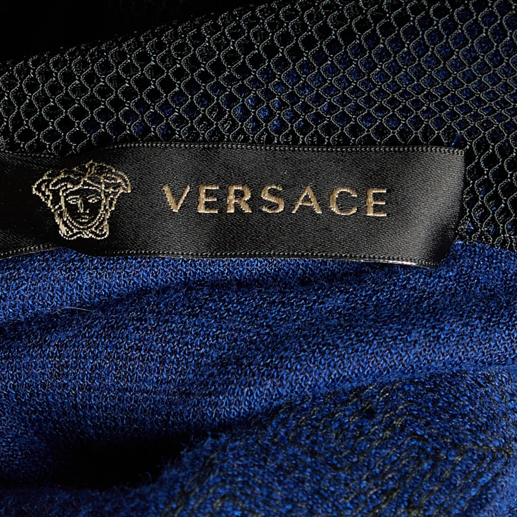 Pre Owned Versace Blue Velvet Medusa Applique Hooded Jacket XS