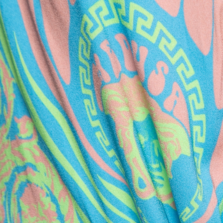 Pre Owned Versace Green Printed Crepe Long Sleeve Bodysuit S