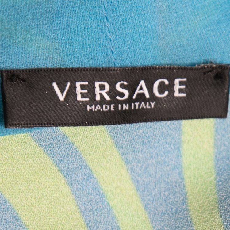 Pre Owned Versace Green Printed Crepe Long Sleeve Bodysuit S