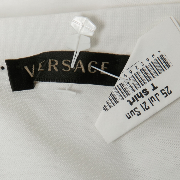 Pre Owned Versace White Cotton Medusa Embellished Short Sleeve T-Shirt S