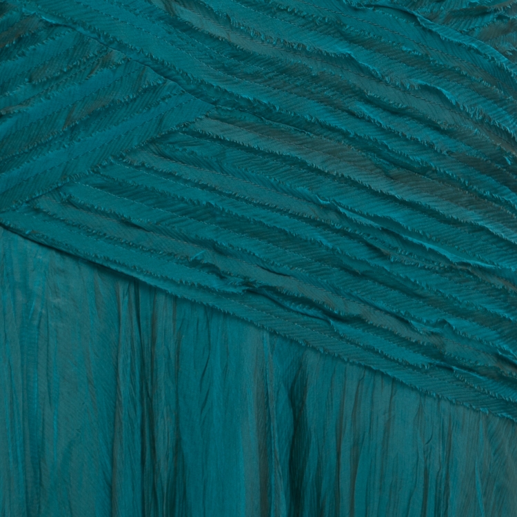 Pre Owned Versace Teal Blue Crinkled Chiffon Raw-Edge Detail Gown Dress S