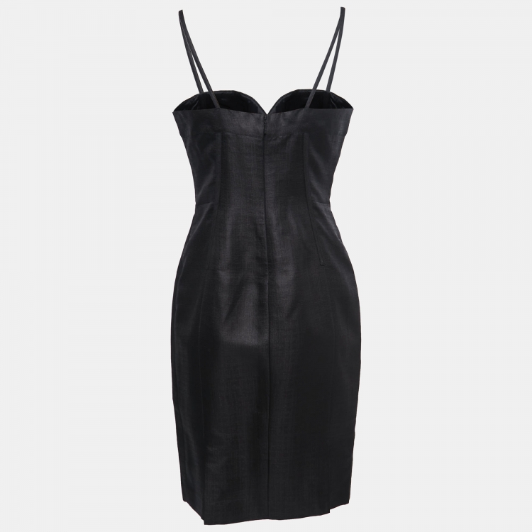 Pre Owned Versace Black Silk Bustier Midi Dress M