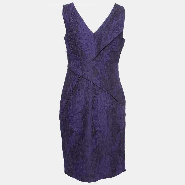 Pre Owned Versace Purple  Jacquard V Neck Bodycon Dress M