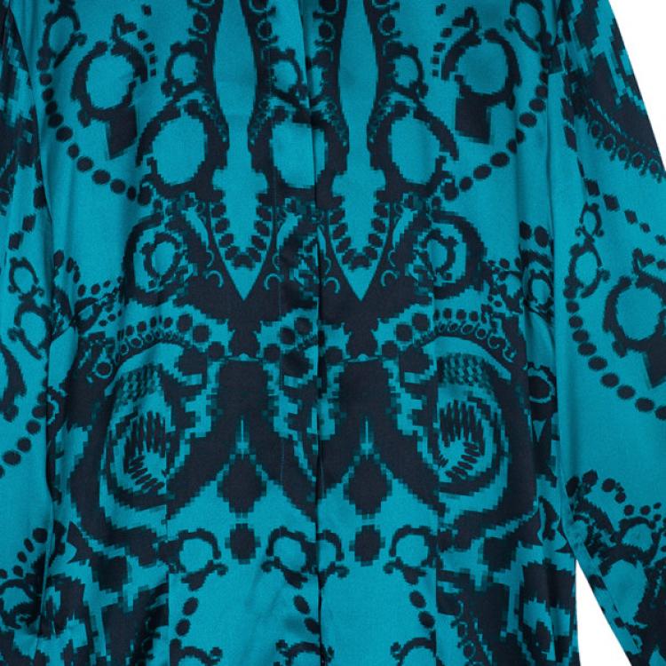 Pre Owned Versace Green Pixel Printed Silk Shirt L