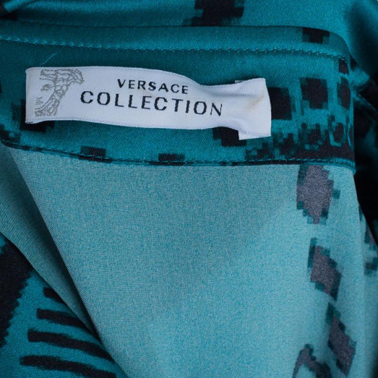 Pre Owned Versace Green Pixel Printed Silk Shirt L