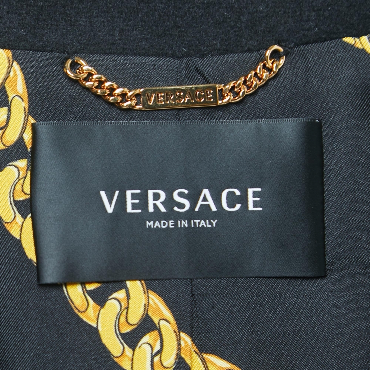 Pre Owned Versace Black Wool Chain Detail Single Breasted Coat S