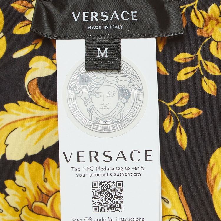 Pre Owned Versace Yellow Barocco Print Stretch Knit Crop Tank Top M
