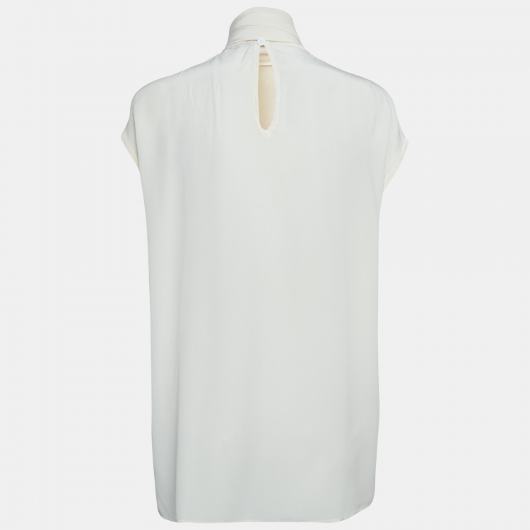 مملوكة مسبقًا Versace Cream Silk Collar Knot Top M