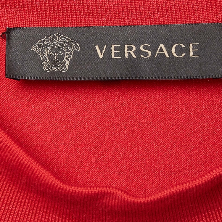 مملوكة مسبقًا Versace Red  Wool Cut-out Sheath Midi Dress M