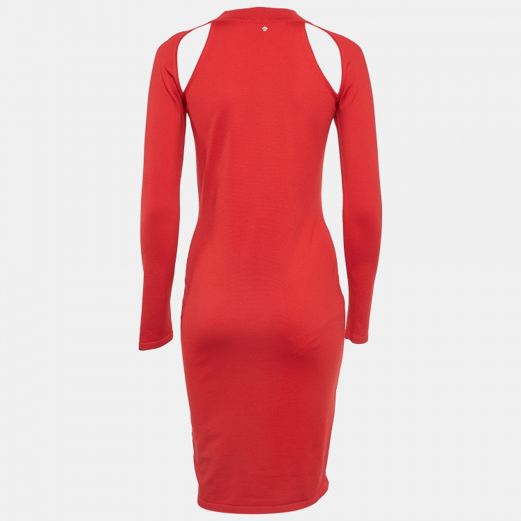 مملوكة مسبقًا Versace Red  Wool Cut-out Sheath Midi Dress M