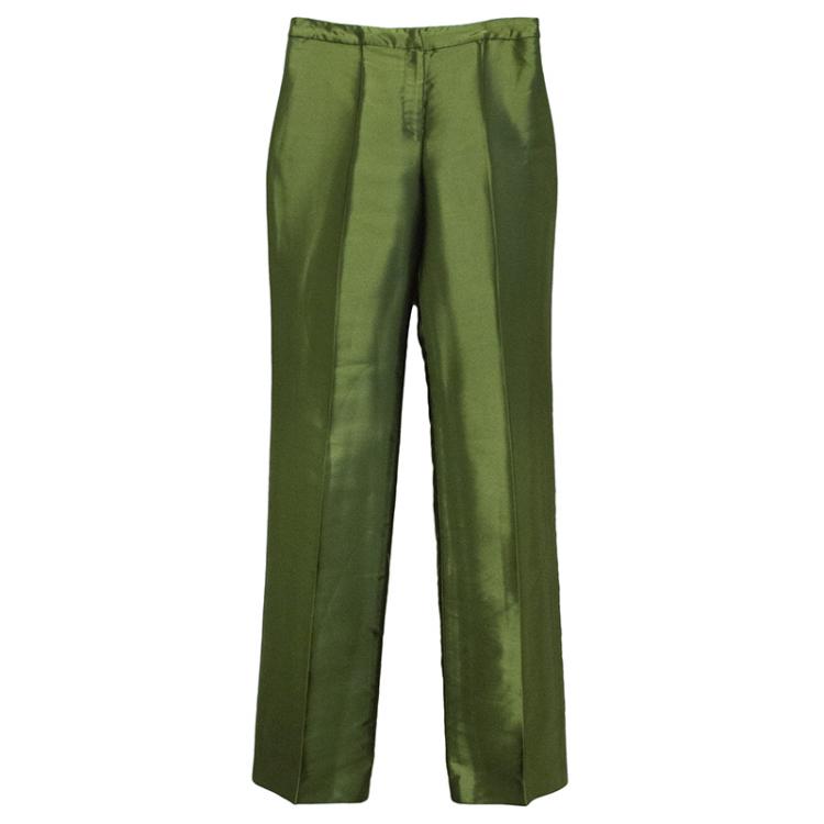 Pre Owned Versace Green Satin Finish Tailored Trousers S