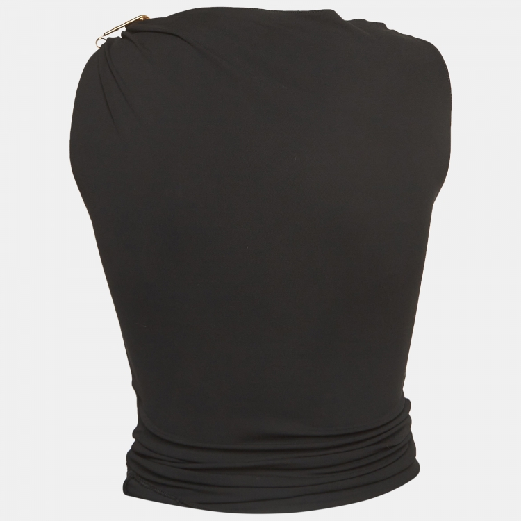 Pre Owned Versace Black Safety Pin Detailed Jersey Tank Top S