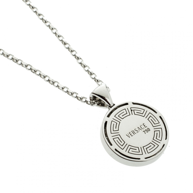Pre Owned Versace Medusa Diamond 18k White Gold Medallion Pendant Necklace 