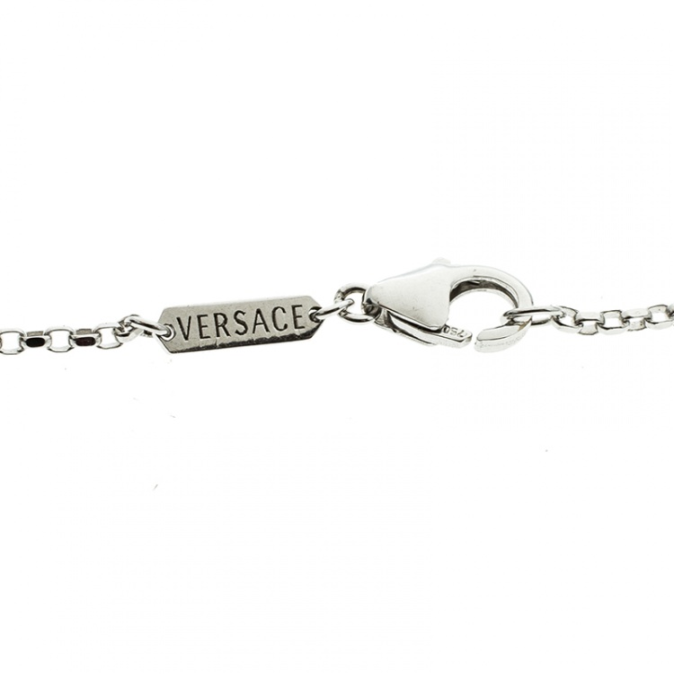 Pre Owned Versace Medusa Diamond 18k White Gold Medallion Pendant Necklace 