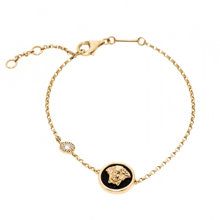 Pre Owned Versace Medusa Diamond 18k Yellow Gold Soft Charm Bracelet 