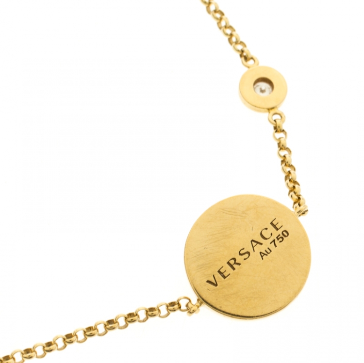 Pre Owned Versace Medusa Diamond 18k Yellow Gold Soft Charm Bracelet 