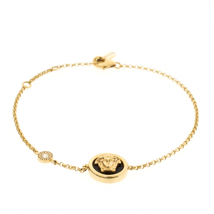 Pre Owned Versace Medusa Diamond 18k Yellow Gold Soft Charm Bracelet 