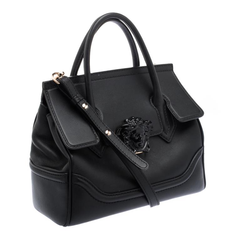 Pre Owned Versace Black Leather Medium Pallazo Empire Tote