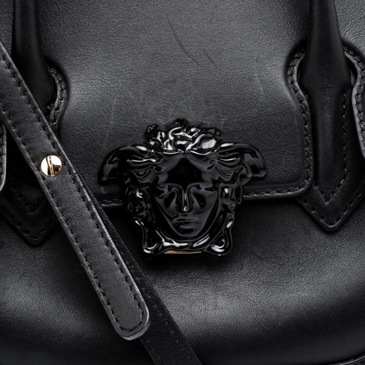 Pre Owned Versace Black Leather Medium Pallazo Empire Tote