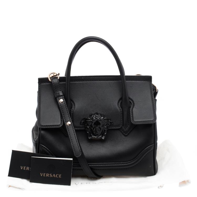 Pre Owned Versace Black Leather Medium Pallazo Empire Tote