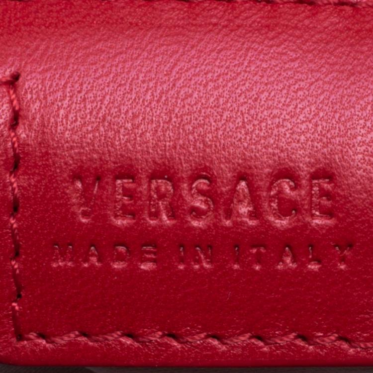 Pre Owned Versace Red Leather and Stripe Patent Leather Hobo