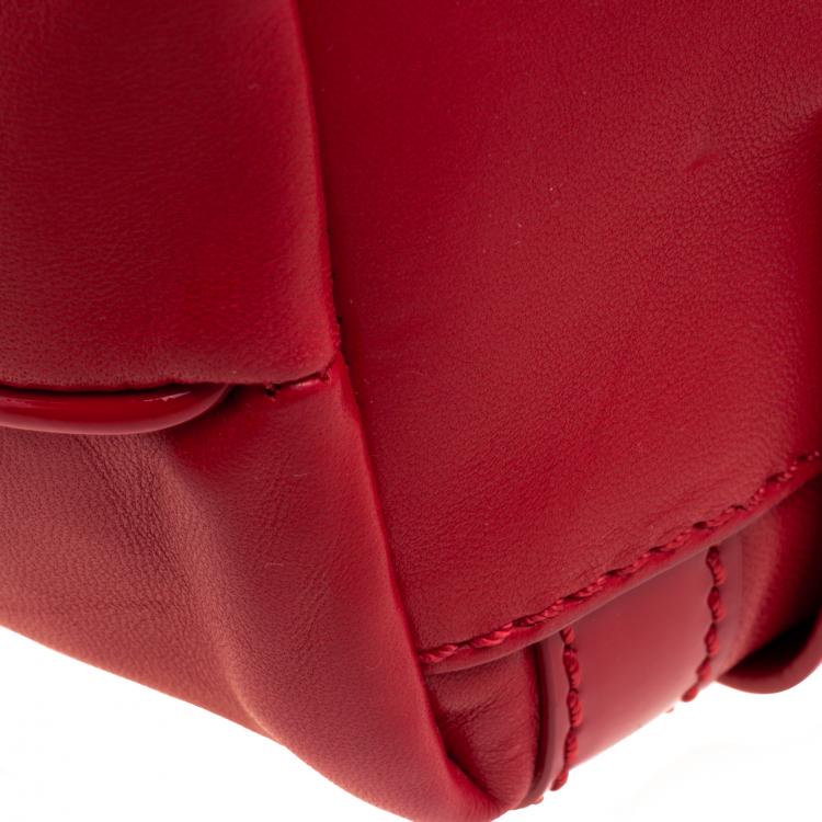 Pre Owned Versace Red Leather and Stripe Patent Leather Hobo