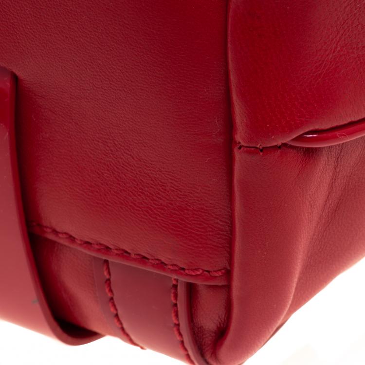 Pre Owned Versace Red Leather and Stripe Patent Leather Hobo