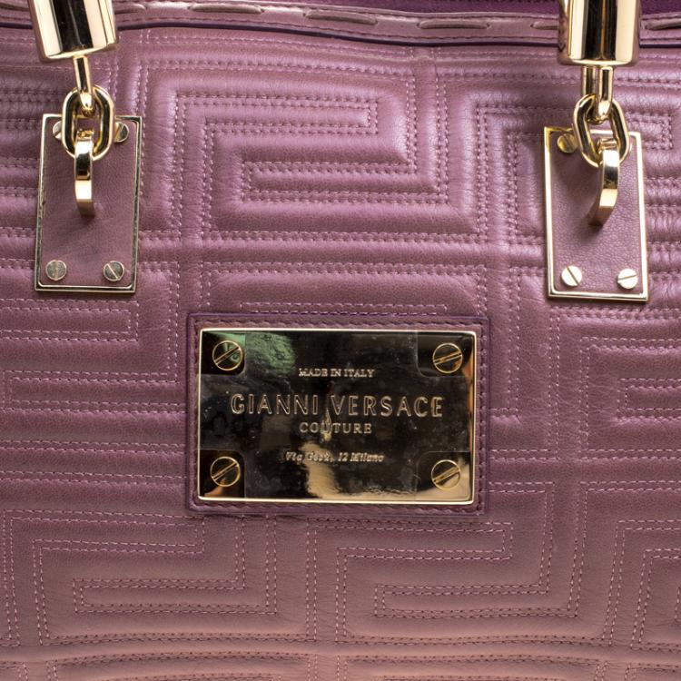 Pre Owned Versace Cedar Dark Beige Embossed Leather Braided Satchel