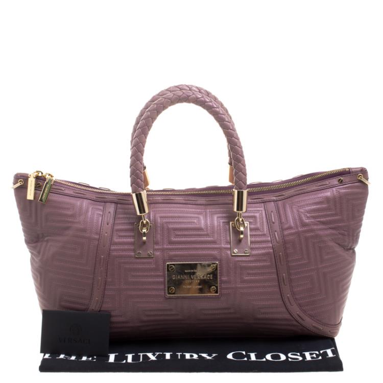 Pre Owned Versace Cedar Dark Beige Embossed Leather Braided Satchel