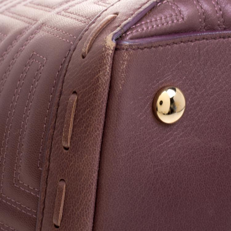 Pre Owned Versace Cedar Dark Beige Embossed Leather Braided Satchel