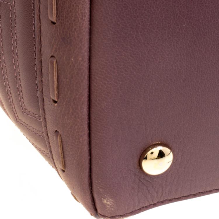 Pre Owned Versace Cedar Dark Beige Embossed Leather Braided Satchel
