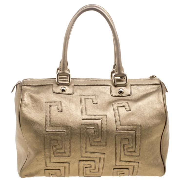 Pre Owned Versace Gold Leather Signature Boston Bag