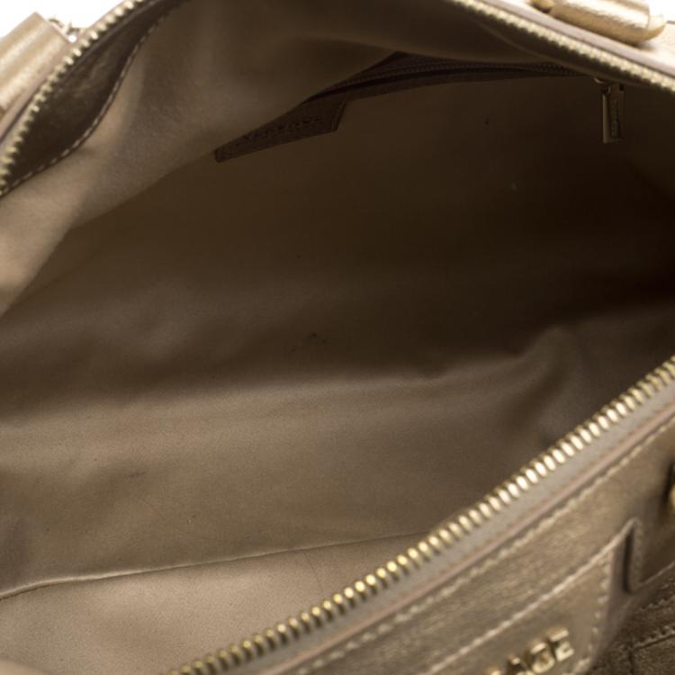 Pre Owned Versace Gold Leather Signature Boston Bag