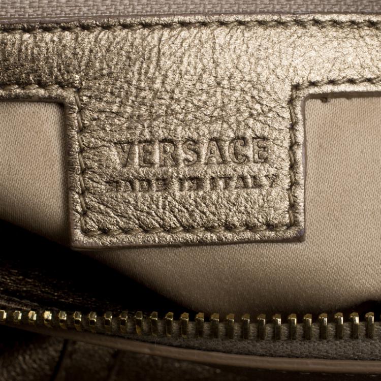 Pre Owned Versace Gold Leather Signature Boston Bag