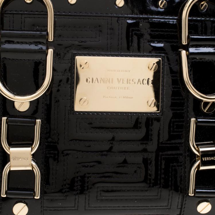 Pre Owned Versace Black Quilted Patent Leather Snap Out Of It Tote