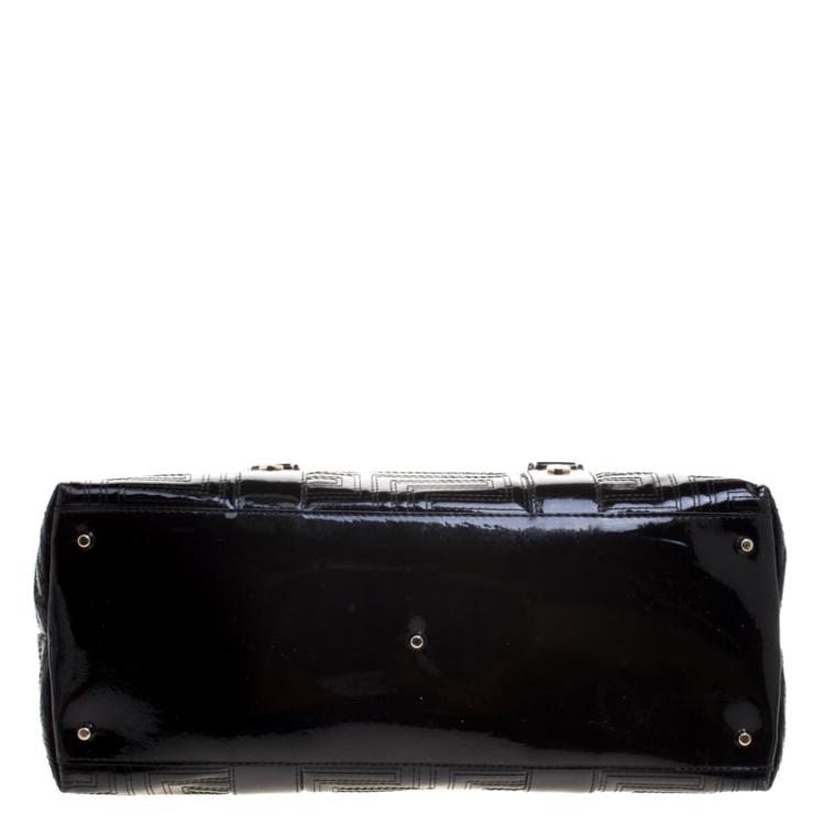 Pre Owned Versace Black Quilted Patent Leather Snap Out Of It Tote