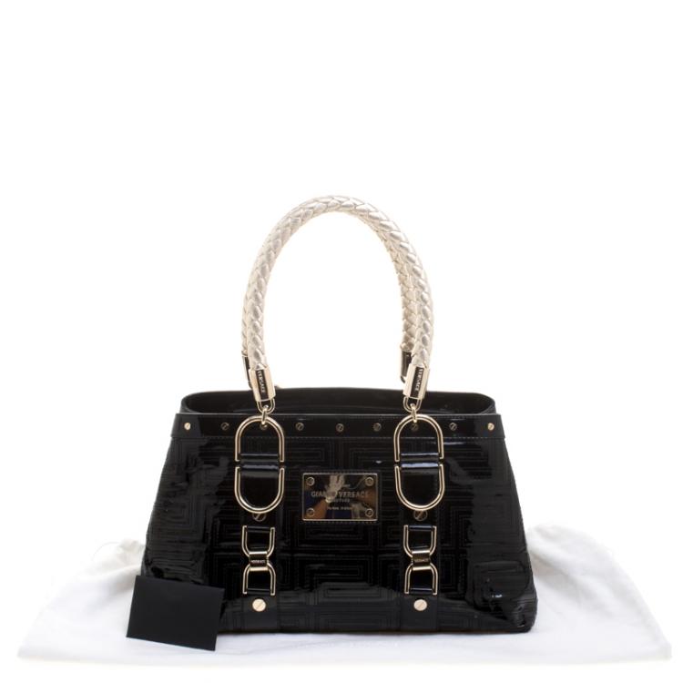 Pre Owned Versace Black Quilted Patent Leather Snap Out Of It Tote