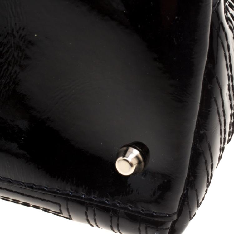 Pre Owned Versace Black Quilted Patent Leather Snap Out Of It Tote