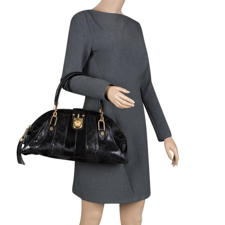 Pre Owned Versace Black Croc, Python, Calfhair and Suede Satchel