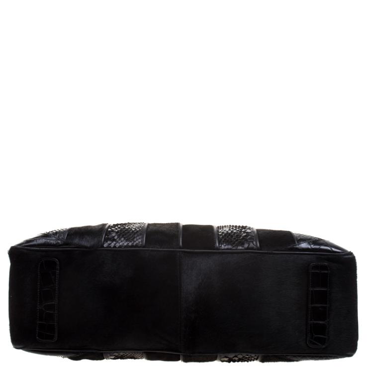 Pre Owned Versace Black Croc, Python, Calfhair and Suede Satchel