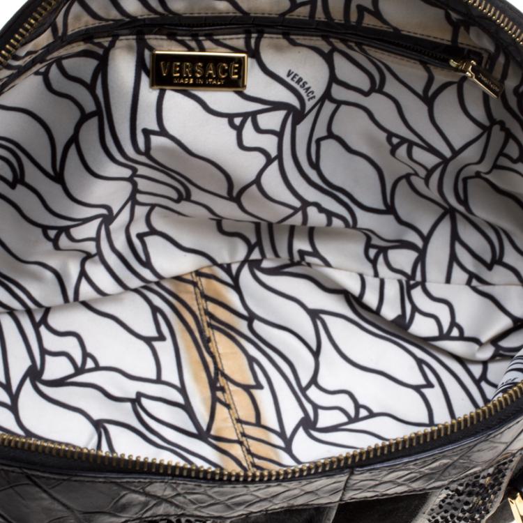 Pre Owned Versace Black Croc, Python, Calfhair and Suede Satchel
