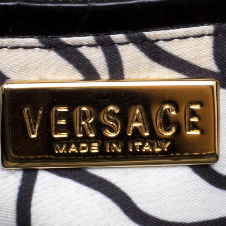 Pre Owned Versace Black Croc, Python, Calfhair and Suede Satchel