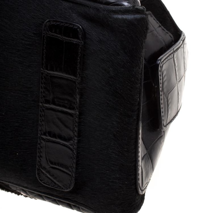 Pre Owned Versace Black Croc, Python, Calfhair and Suede Satchel