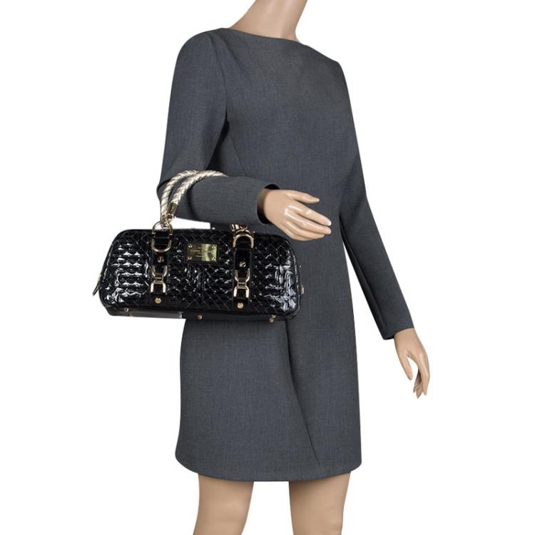 Pre Owned Versace Black Woven Patent Leather Snap Out Of It  Satchel
