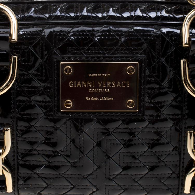 Pre Owned Versace Black Woven Patent Leather Snap Out Of It  Satchel