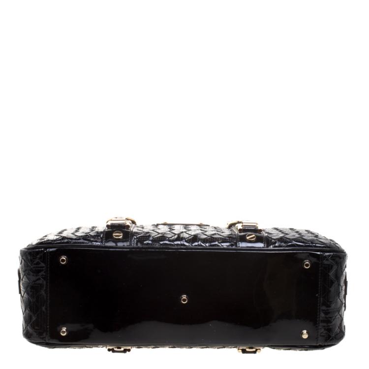 Pre Owned Versace Black Woven Patent Leather Snap Out Of It  Satchel