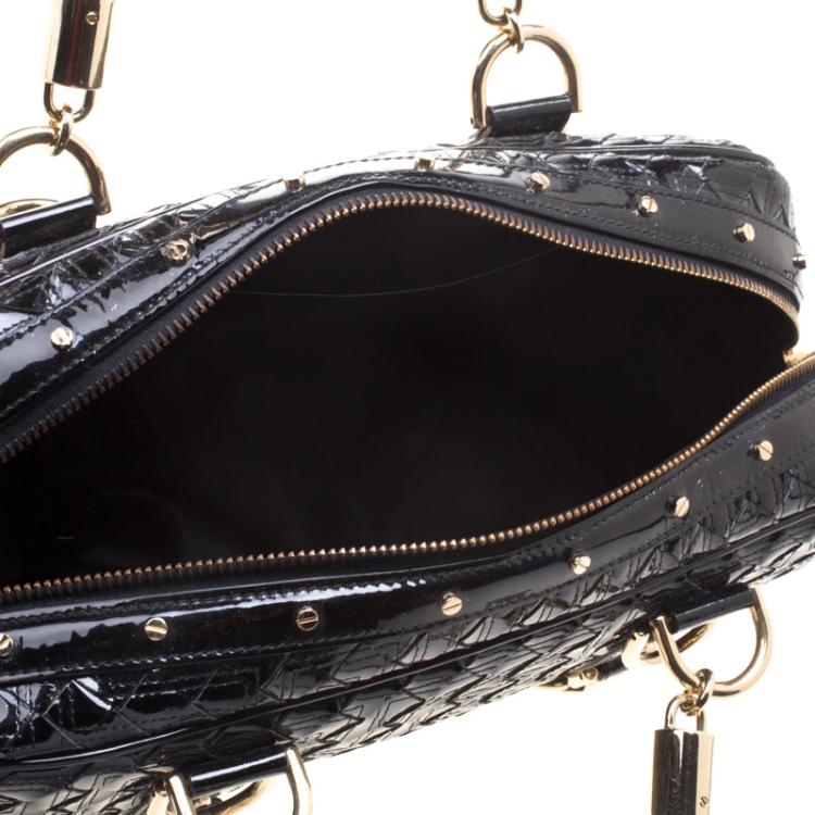 Pre Owned Versace Black Woven Patent Leather Snap Out Of It  Satchel