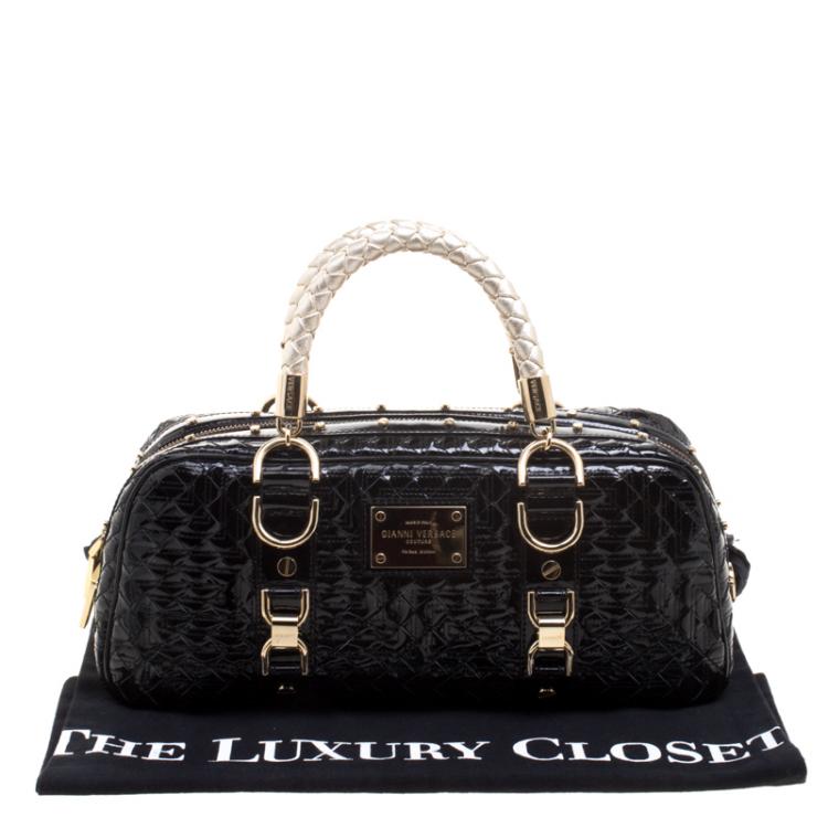 Pre Owned Versace Black Woven Patent Leather Snap Out Of It  Satchel