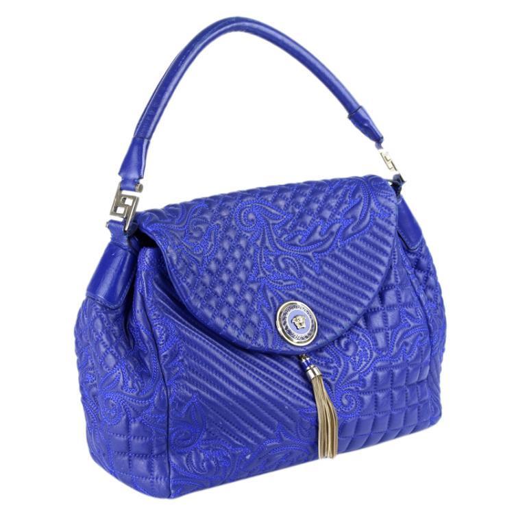 Pre Owned Versace Blue Embossed Leather Talia Vanitas Shoulder Bag